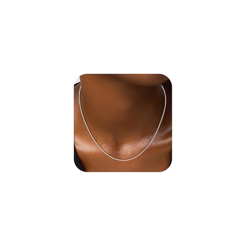 925 Sterling Silver Chain for Women, Diamond Cut 1mm Box Chain Lobster Claw Clasp Silver Jewelry Gifts for Women Mom Girlfriend