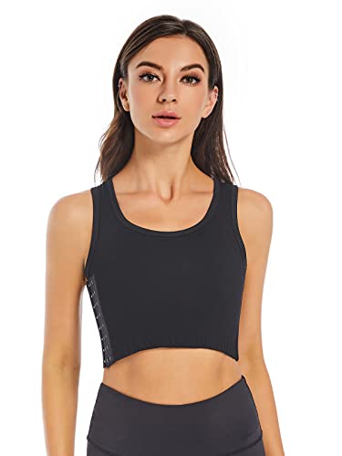 Funyco Damen Binder Trans Atmungsaktiv Elegante Mehrreihig Breite Brust Binder Transgender FTM Corset Kurzer für Tomboy,Schwarz,M