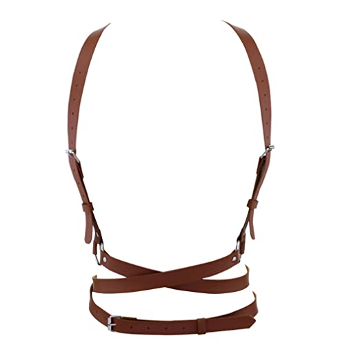 Women's Punk Waist Belt Body Chain Faux Leather Harness Adjustable with Buckles and O-Rings(SS-05Brown)
