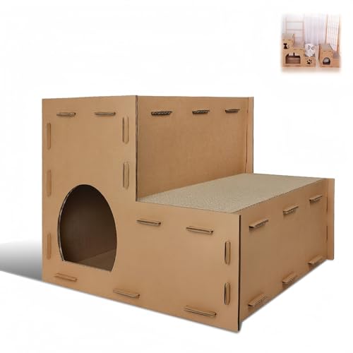 猫爪とぎ キャットハウス 3段式 ダンボール製 爪とぎ兼ベッド キャットタワー 組み立て簡単 ストレス軽減 運動不足解消 昼寝場所に最適 (s,木の色)