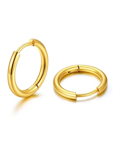 U7 Creolen Klein Gold Hypoallergene Ohrringe 14mm Edelstahl mini Ohrringe Chunky Helix Knorpel Kreolen für Damen Mädchen