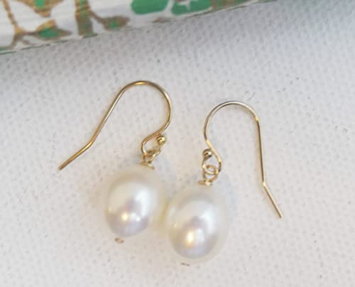 9-11mm Cultured Freshwater Pearl Gold Filled Drop Dangle Earrings - Handmade Gemstone Jewelry Gift Ideas for Women - Wedding and Bridal Jewellery - Classic Earrings - Birthday Gift4