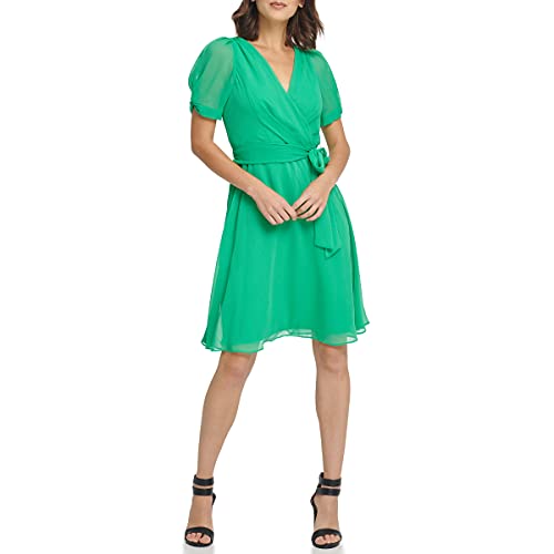Image of DKNY Womens Sleeveless Faux Wrap Midi Dress