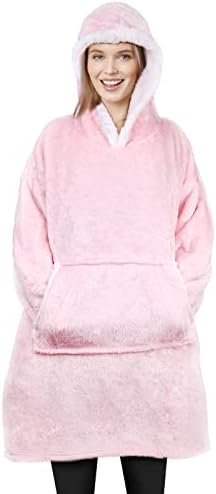 Whalehub Oversized Wearable Blanket Hoodie, Big & Warm Sweatshirt for Women & Men with Giant Pocket (Pink)