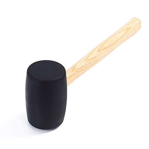 YIYITOOLS Rubber Mallet With Wood Handle, 24oz,Black,Lightweight and Durable | Double-Faced Solid Rubber Head, Hammer | Rubber Hammer | Wooden Mallet