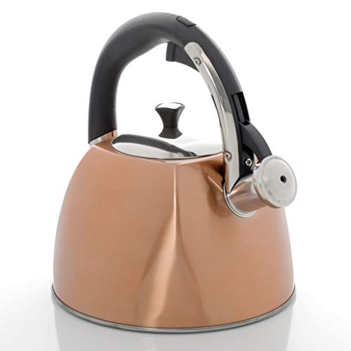 Mr. Coffee Belgrove 2.5 Quart Stainless Steel Whistling Tea Kettle, Square, Metallic Copper #TOP2