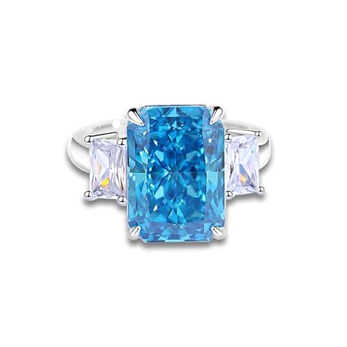 Anillo vintage, anillos de boda para mujer, rectangular, con topacio azul de 3 quilates, oro blanco de 14 quilates, talla 60 (19,1)