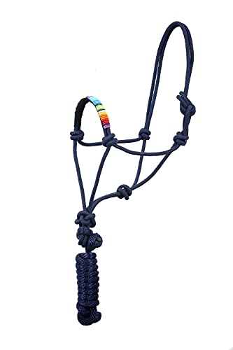 Halter de cuerda para caballo SIE con muserola de cuentas arcoíris y ramal trenzado de nylon
