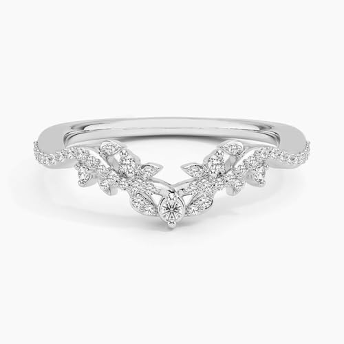 Round Cut Moissanite Engagement Ring, 10K 14K 18K Solid Gold & 925 Silver, Moissanite Diamond Accents Nature-Inspired Curving Bridal Sets Band for Women3