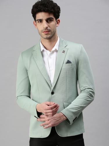 Image of SHOWOFFFF Mens Solid Single-Breasted Casual Blazer | Notched Lapel Long Sleeves Cotton Blazer for Men's | Slim Fit Blazer for Men's