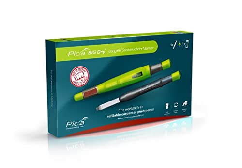 Pica 6095 Vorteilsbox I Pica 6060 Big Dry Zimmermannsbleistift & Ersatzminen 6045 12 x Multi-Use rot/weiß/grafit I wasserlöslich I nachfüllbar I 2x5mm Mine I ideal für jede Baustelle