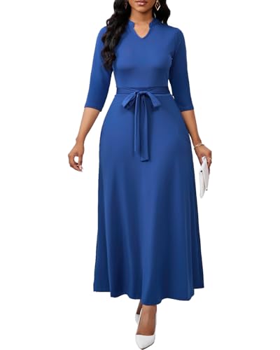 Image of BubFee Maxi Dresses for Women Semi Formal Long Dress 3 /4 Sleeve Casual A-line Church Dresses with Pockets