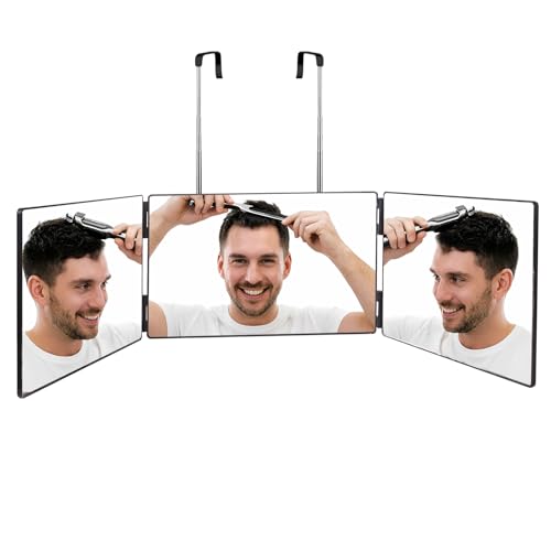3 Way Hair Cutting Mirror Trifold Barber Mirror with Adjustable Hooks