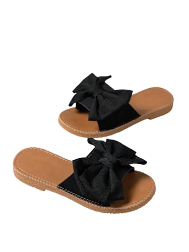 Image of GORGLITTER Women's Bow Flat Sandals Open Toe Slip On Slide Slipper Shoes