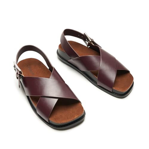 Image of C.Paravano Women Sandals | Women's Slide Sandals | Comfortable Dressy Flat Sandals | Sandals with Arch Support | Adjustable Buckle Slip On