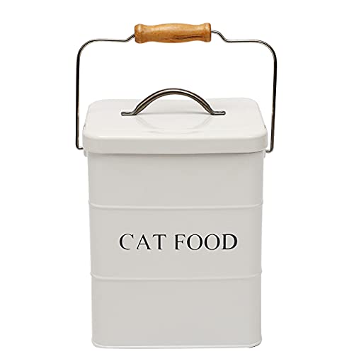Morezi Cat Treat and Food Storage tin with lid and Scoop Included - White Powder - Carbon Steel - pet Food bin - Storage Canister tins - Cat Food - White