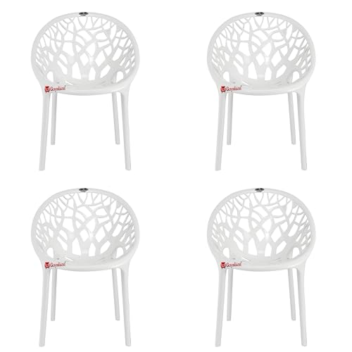 Image of GOYALSON Plastic Web Designer Chair (Jali) - Outdoor Chair Without Armrests, Gloss Finish, Suitable for Home, Office, and Restaurant Use, Weight Capacity 150 kg (4, Crystal White, Standard)
