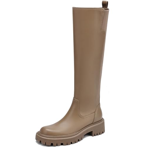 Women's Knee High Boots Fashion Platform Lug Sole Tall Riding Boots Comfortable Stretch Calf Dress Long Boots