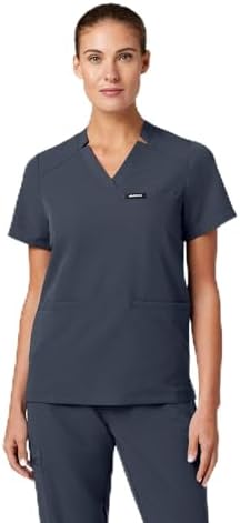 JAANUU Helia Women's Notched V-Neck Scrub Top, 3-Pocket UltaLAST ...