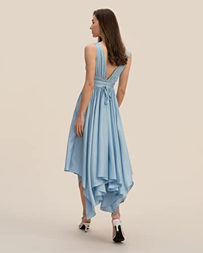 LilySilk Silk Dress for Women Long Sexy V Neck Retro Vintage Irregular Hem Sleeveless Vacation Party Wedding4