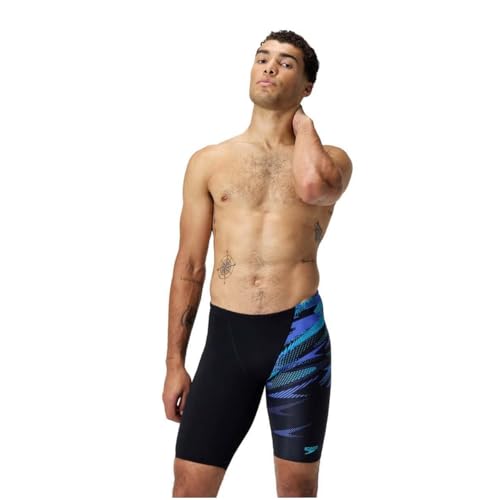 Speedo Hyperboom V-Cut Jammer | Quick Drying | Training | Fitness | Chlorine Resistant Jammer para Hombre, Black/Cobalt Pop, 40