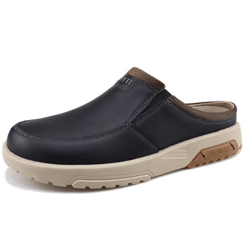 YONGJIA Men's Slip On Loafers Leather Orthopedic Slippers Casual Arch Support Plantar Fasciitis Lightweight Indoor Outdoor House Shoes Black 44 by YONGJIA - Used condition - US$44.27