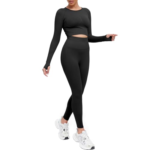 JBT Workout Set for Women Two Pieces for Long Sleeves Workout Sets, Seamless High Waist Leggings for Women - Main Image