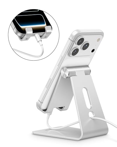 image for Adjustable Cell Phone Stand, OMOTON Aluminum Desktop Cellphone Stand w
