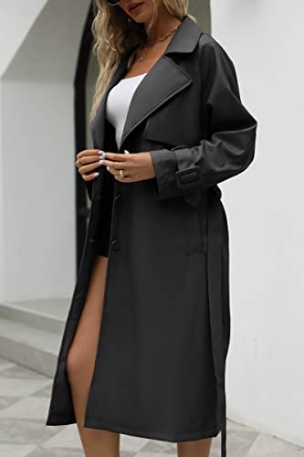 Bellivera Women Trench Coat Long Loose Jacket Faux PU Leather Oversize Classic Lapel Overcoat with Belt4