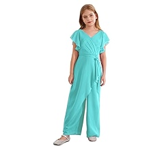 Amazon.com: ranrann Kids Girl's Ruffled Wrap V Neck Jumpsuit