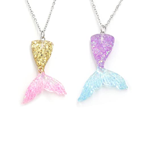 LEDSHLIU Juego de collar con colgante de amistad, 2 niñas, niños, sirena degradada...