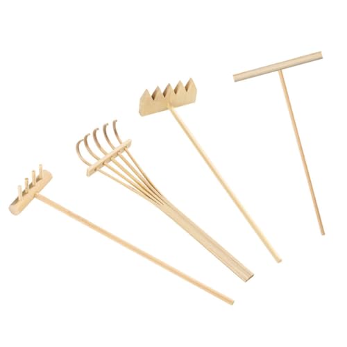 ERINGOGO 4 Piezas Rastrillos Mini de Madera para Zen y Arenero Herramientas de Jardín de Arena Juguetes Creativos para Relajación y Decoración Terraza Exterior Pequeña