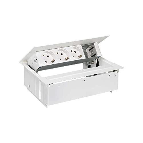 Boîtier de table de réunion Simon 400 blanc à 3 prises et module libre