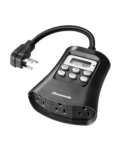 DEWENWILS Outdoor Digital Timer for Lights, 7-Day Programmable Plug in Timer with 3 Grounded Outlets for Landscape String Light, 15A, 1/3 HP UL Listed