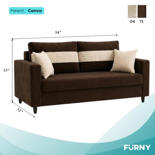 Image of FURNY Luxury Conva 2 Seater Sofa Set for Living Room |Soft Suede Fabric Upholstered | Modern Cushioned Comfortable Couch for Home Office & Drawing Room | Dark Brown