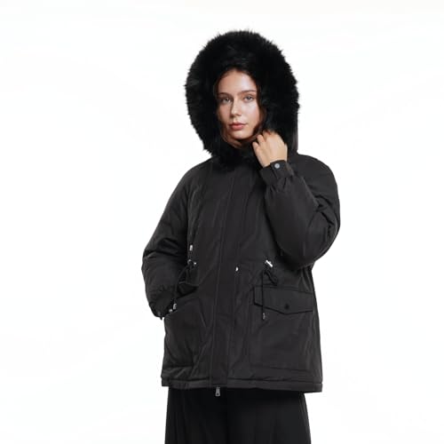 PUFFIT Faux Fur Winter Coats for Women,Ladies Winter Puffer Jacket with Fur Hood,Thickened Parka Coat with Waist Drawstring3