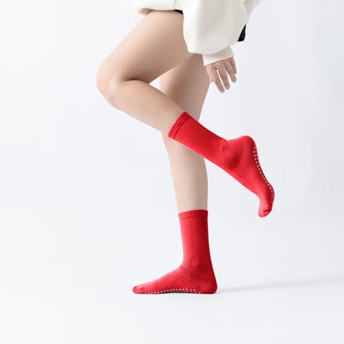 Yoga Pilates Socks with Grips for Women Non Slip Solid Colored Cushioned Crew Compression Socks for Barre Ballet Dance4