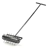 Outopee Rolling Lawn Aerator, Heavy Duty Spreader Lawn Tool with T-shaped Handle, Manual Garden Roller for Aeration & Soil Health, Black (43 x 20 x 150 cm)