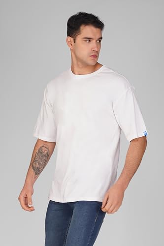 Image of crazymonk Oversized Baggy Fit Drop Shoulder Half Sleeves Round Neck Solid Pure Cotton T-Shirt for Men