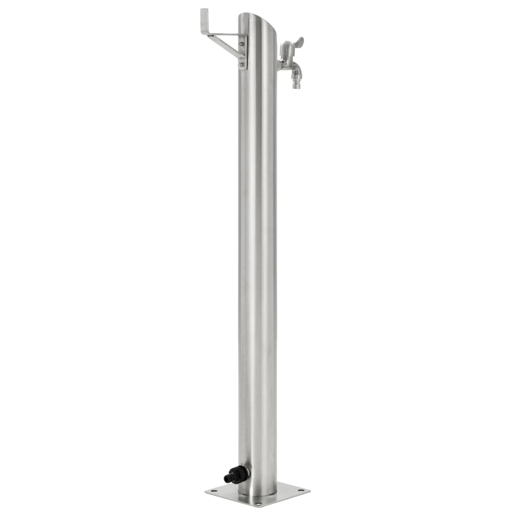 Columna de agua de jardín redonda de acero inoxidable de 95 cm con grifo, sistema de riego para jardín, balcón, bancal, con conexión, regulador de agua, boquilla de pulverización, riego