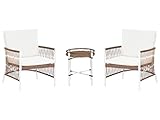  Balkonset 3-teilig Aluminium / Rattan weiß Tisch mit 2 Stühlen u. Auflagen Levico