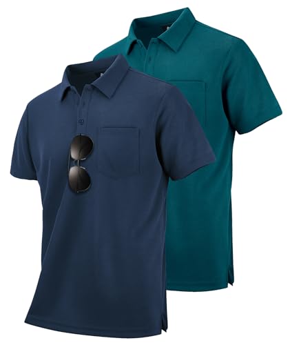 SwissWell Lote de 2 Polo Hombre Manga Corta Transpirable Golf Polos Camisa para Hombre, Azul Marino+Azul Cian M