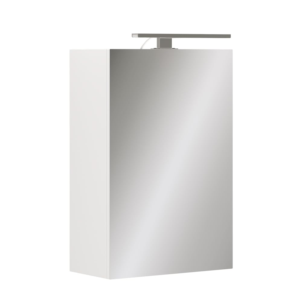 Vicco Mobile a specchio per il bagno Lavio, Bianco, 40 x 60 cm con illuminazione a LED, con ripiano integrato e illuminazione a LED