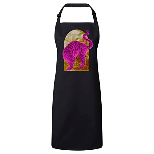 Tablier premium noir tigre rose et illustration botanique vintage