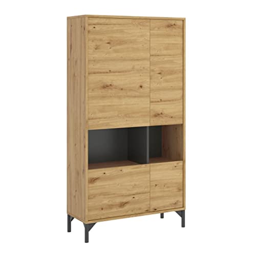 DEKIT GRUPO RIMOBEL Lund Aparador Alto-Vitrina, Madera de ingeniería, Nordic y Grafito, 144x72x34 cm