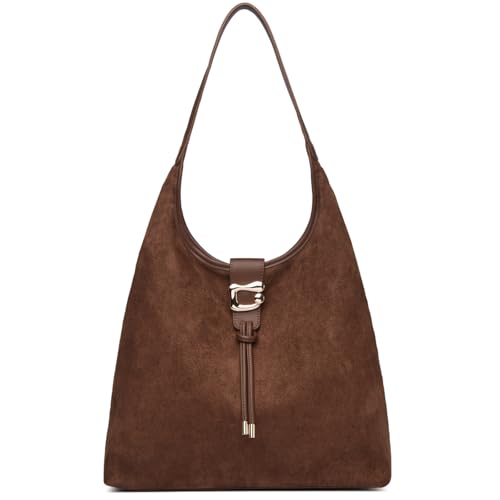 Myhozee Damen Handtasche Mittelgroß Schultertasche Künstliche Wildleder Shopper Tasche Damen Hobo Bag mit Reißverschluss für Frauen Elegant Slouchy Bag Umhängetasche für Uni Arbeit Reisen