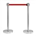 14 in. Flat Base Satin Stainless Post & Cover Retractable Belt Stanchion - 6.5 ft. Red Belt