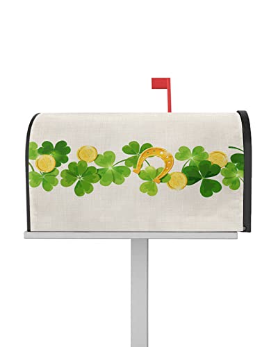 Mailbox Cover, St.Patrick's Day Shamrocks Gold Mailbox Wrap Magnetic Mailbox Covers for Garden Yard Outdoor Decoration,Farmhouse Home Mailbox Post Box Cover Wraps Standard Size 18