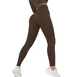 Scrunch Butt Leggings Damen Gym Leggins High Waist Booty Lift, Po Push Up Anti Cellulite Fitness Yoga Sport Leggings Damen Lang Sportleggins Seamless Blickdicht Braun - L
