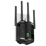 WiFi Extender Booster, Internet Booster with Ethernet Port, 4 High-Gain Antennas WiFi Booster Range Extender, Wireless Signal Booster, Works with Any WiFi Router - Black